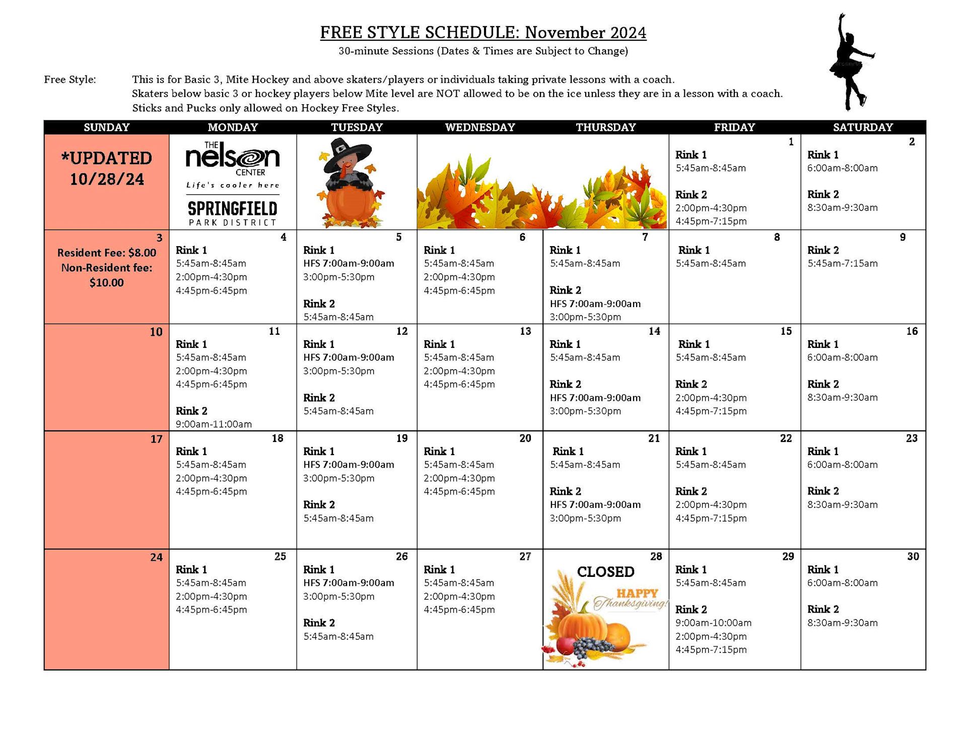 2024 November Free Style Schedule